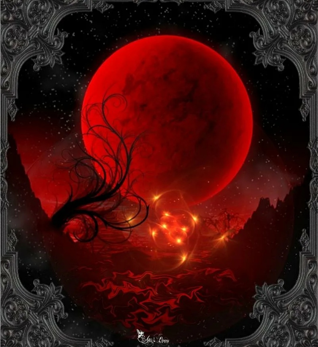 Card red moon